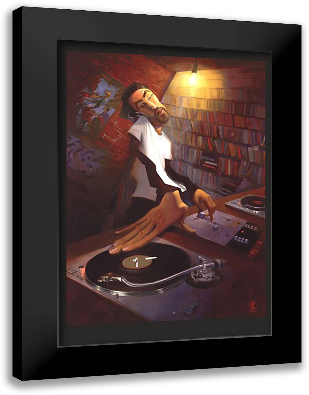 The DJ 28x40 Black Modern Wood Framed Art Print Poster by Bua, Justin