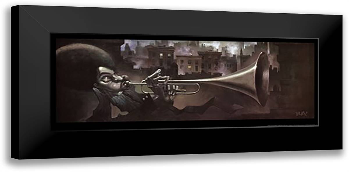 Trumpet Man 40x16 Black Modern Wood Framed Art Print Poster by Bua, Justin