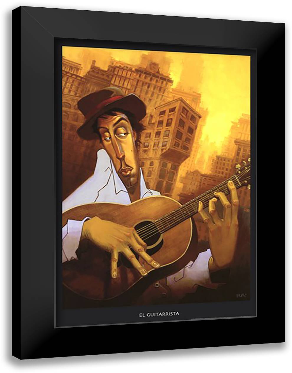 El Guitarrista 28x40 Black Modern Wood Framed Art Print Poster by Bua, Justin