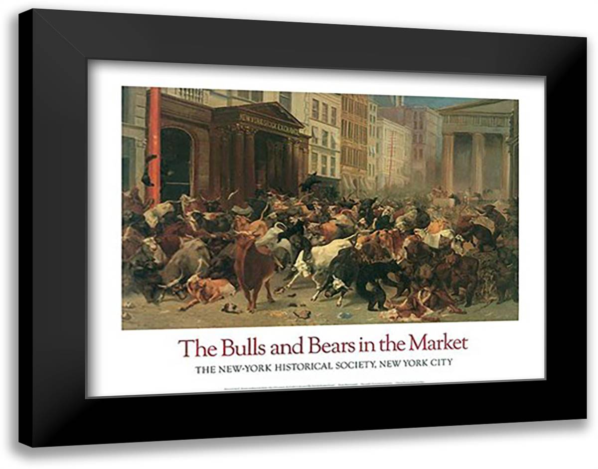 Bulls And Bears In The Market 40x28 Black Modern Wood Framed Art Print Poster by Beard, William