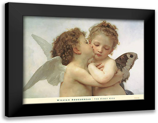 The First Kiss [detail] 36x28 Black Modern Wood Framed Art Print Poster by Bouguereau, William Adolphe