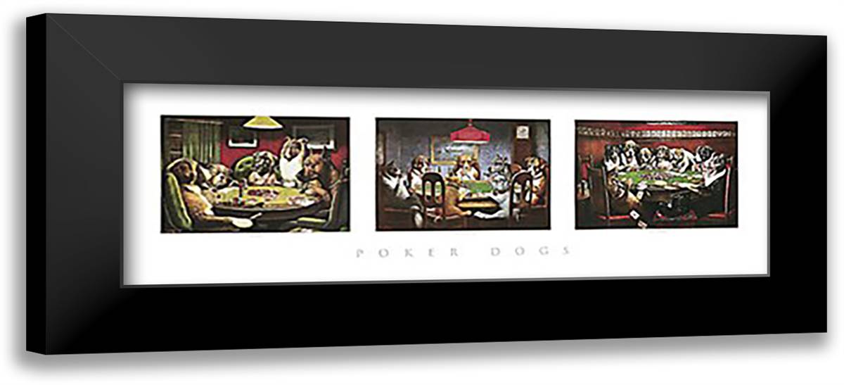 Poker Dogs 40x16 Black Modern Wood Framed Art Print Poster by Coolidge, Cassius Marcellus