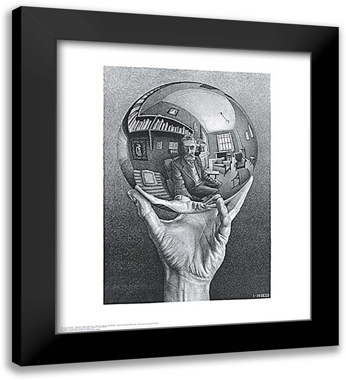 Hand with Sphere 26x30 Black Modern Wood Framed Art Print Poster by Escher, M.C.