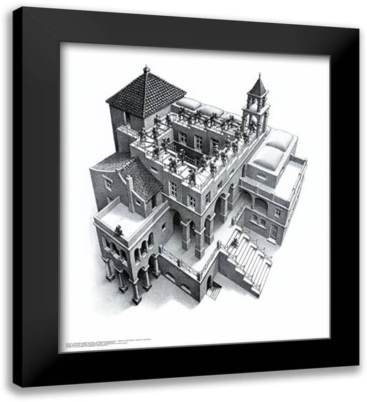 Ascending and Descending 26x30 Black Modern Wood Framed Art Print Poster by Escher, M.C.