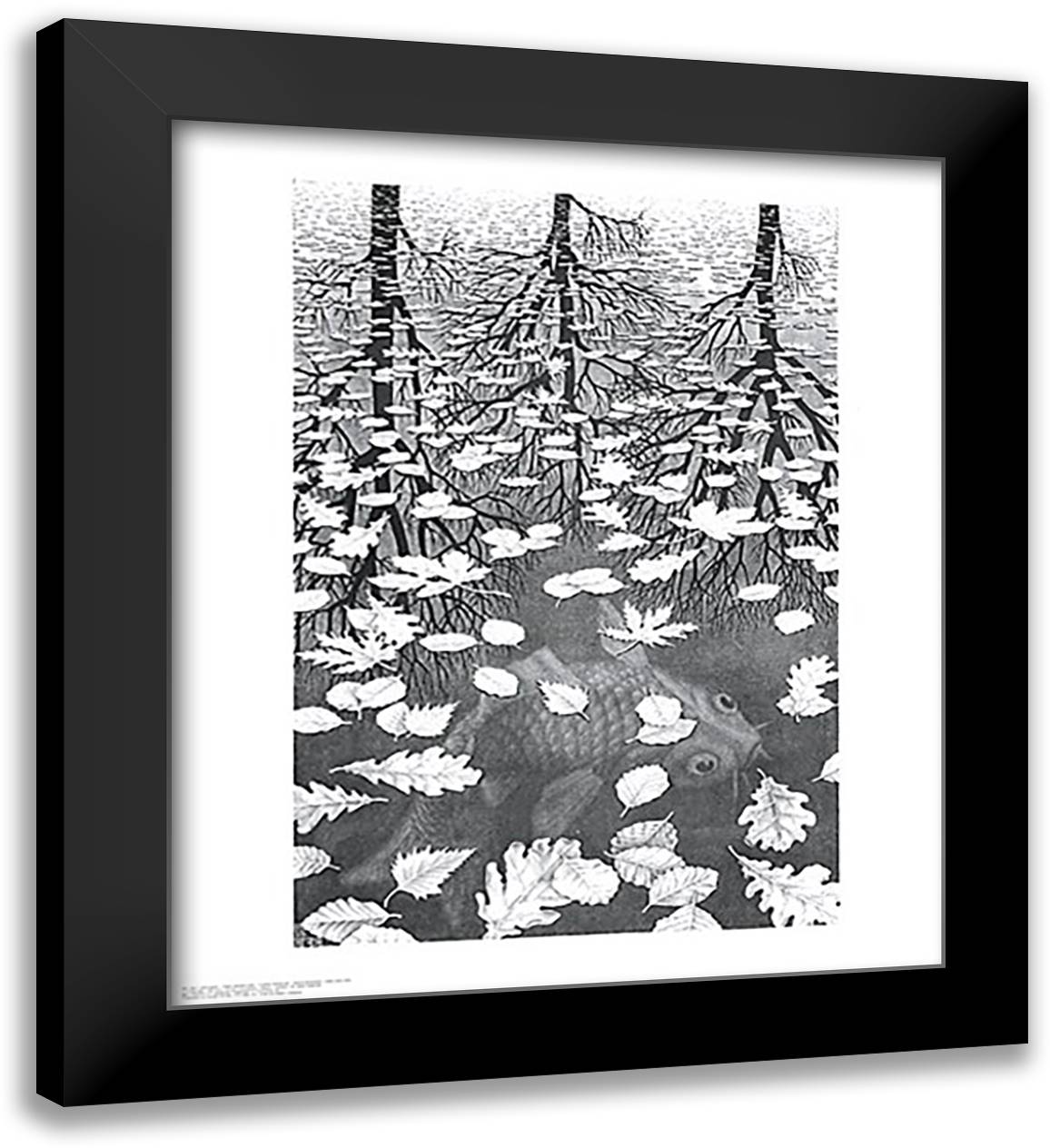 Three Worlds 26x30 Black Modern Wood Framed Art Print Poster by Escher, M.C.