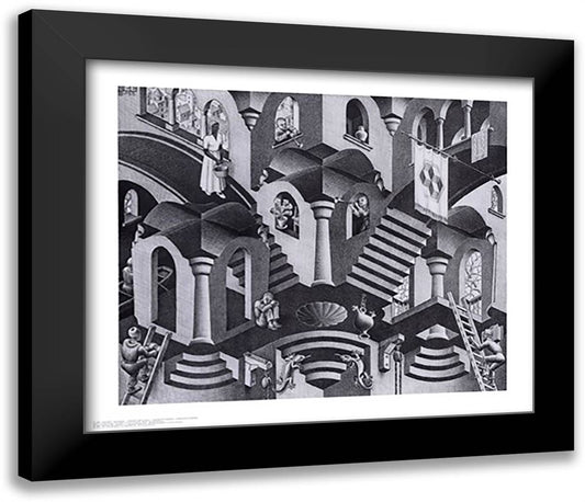 Concave and Convex 30x26 Black Modern Wood Framed Art Print Poster by Escher, M.C.