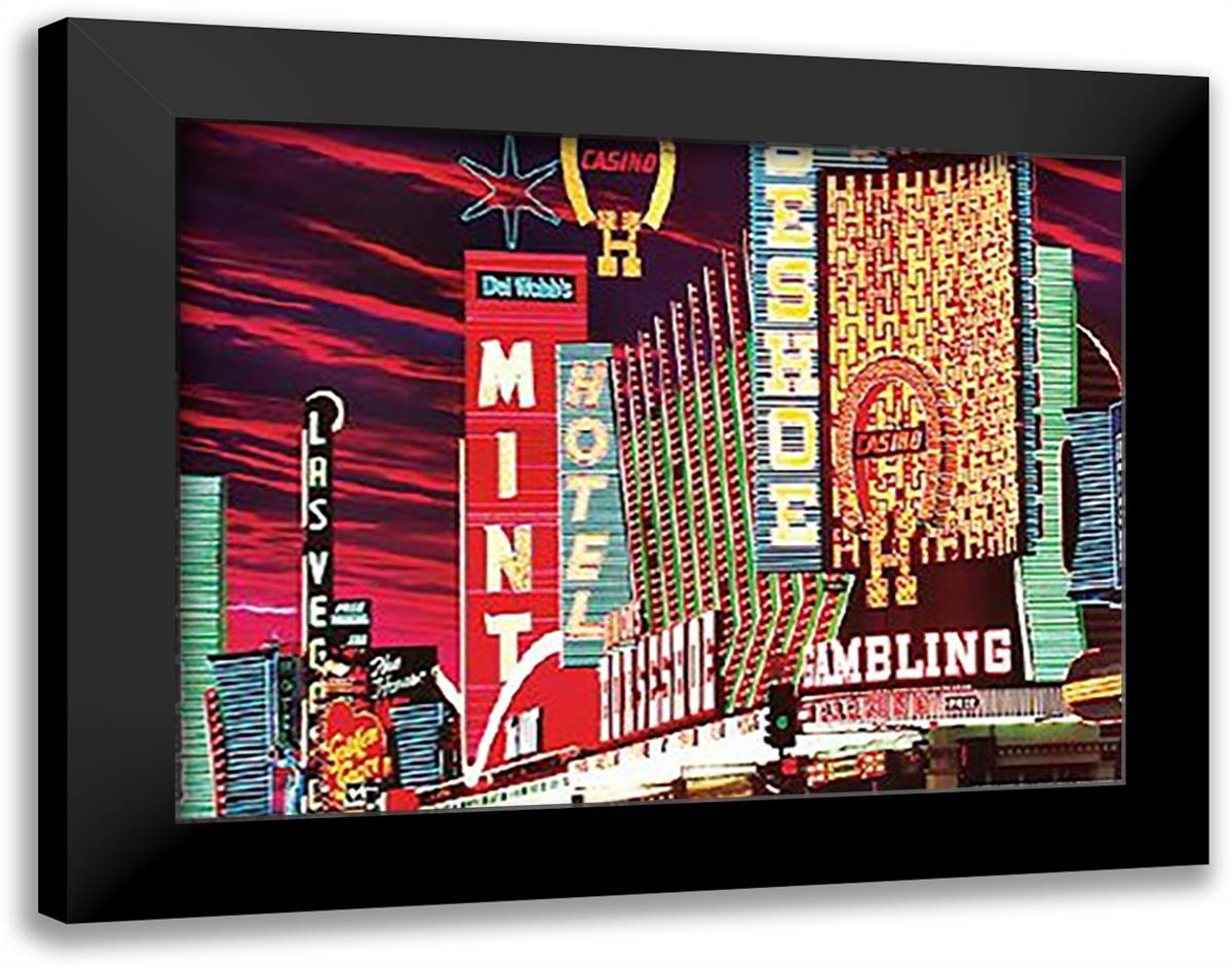 Fremont Street, Las Vegas, Nevada 36x28 Black Modern Wood Framed Art Print Poster by Funk, Mitchell