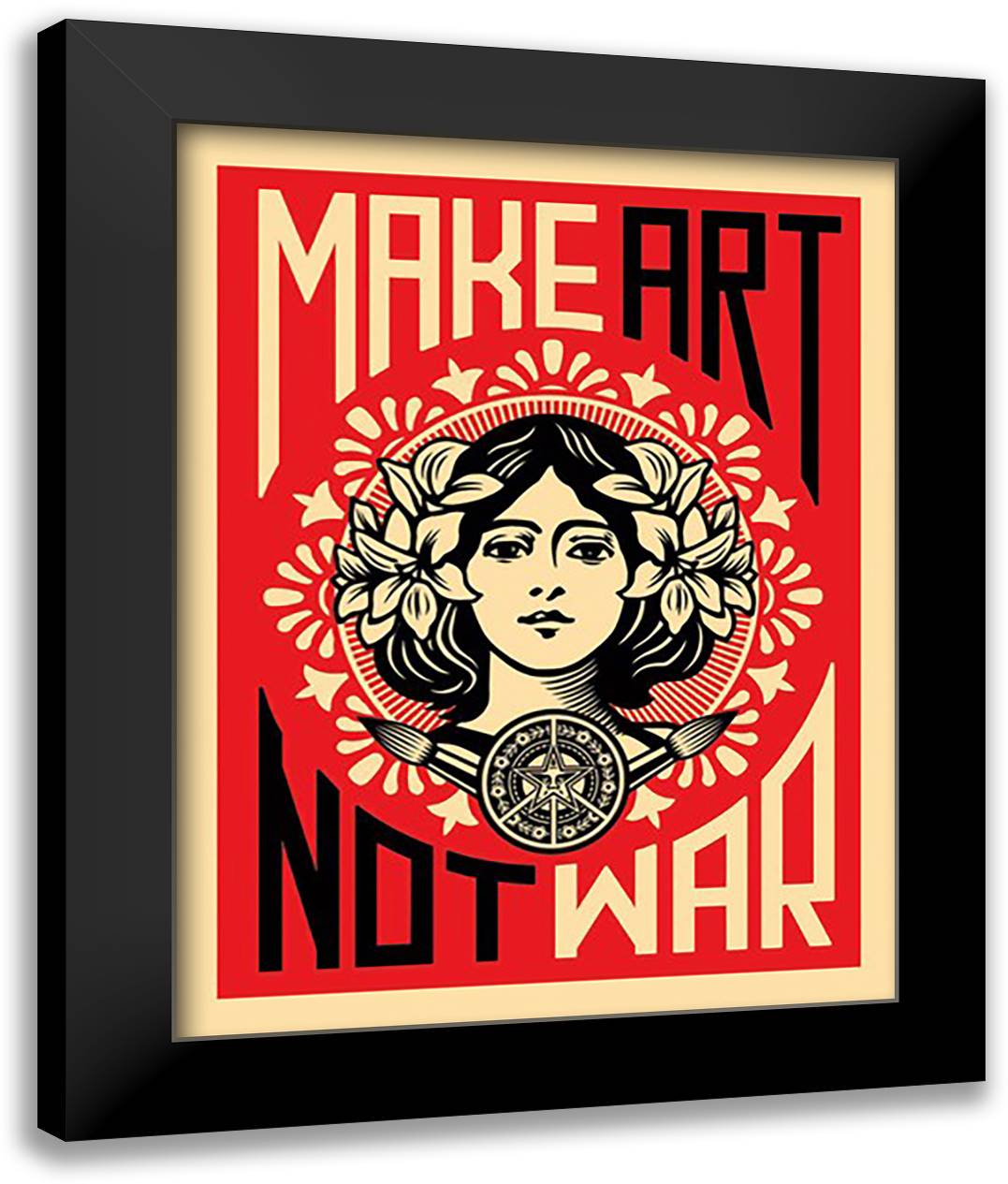 Make Art Not War 22x28 Black Modern Wood Framed Art Print Poster by Fairey, Shepard