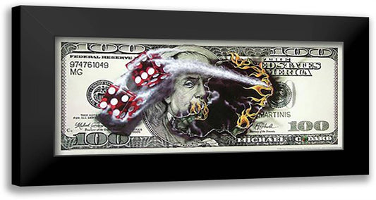 $100 Bill With Dice 20x11 Black Modern Wood Framed Art Print Poster by Godard, Michael