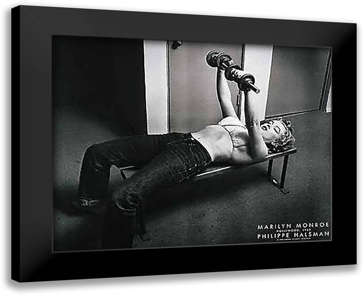 Marilyn Monroe with Weights 32x26 Black Modern Wood Framed Art Print Poster by Halsman, Philippe