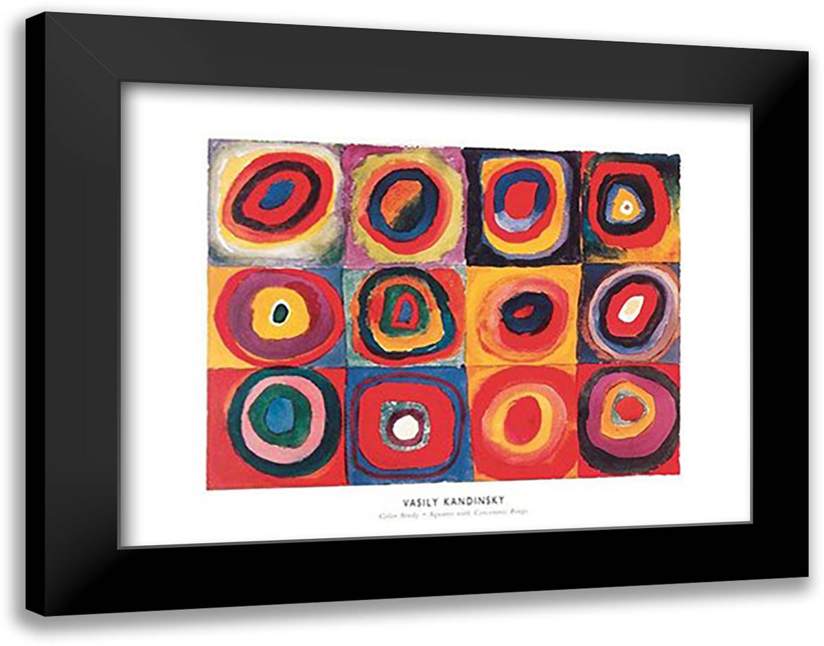 Color Study ??? Squares With Concentric Rings 32x26 Black Modern Wood Framed Art Print Poster by Kandinsky, Wassily