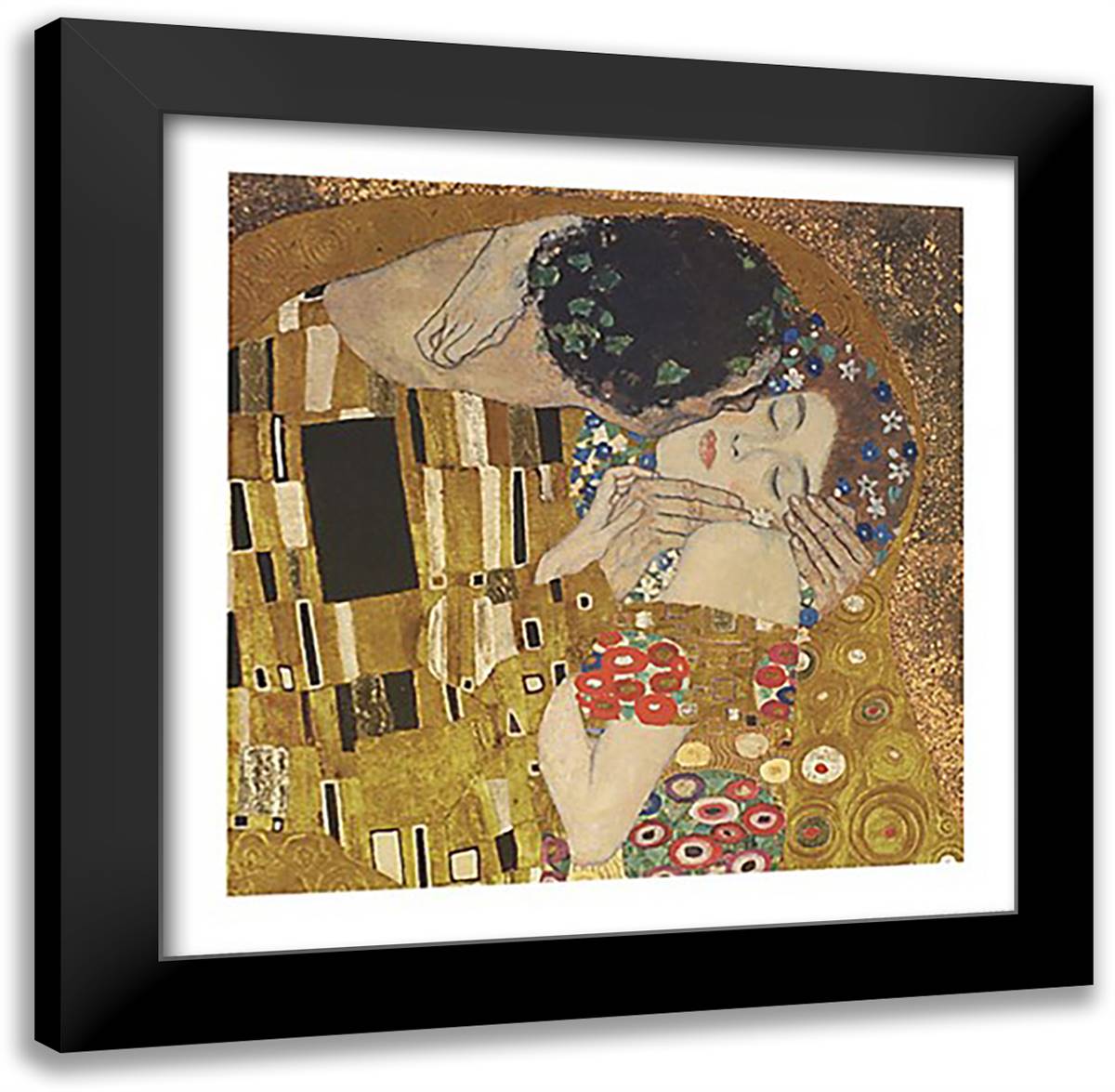 Il Bacio [foil] 28x28 Black Modern Wood Framed Art Print Poster by Klimt, Gustav