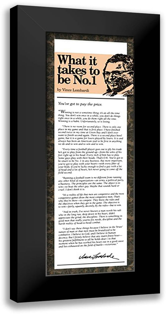 What It Takes to Be No. 1 16x40 Black Modern Wood Framed Art Print Poster by Lombardi, Vince