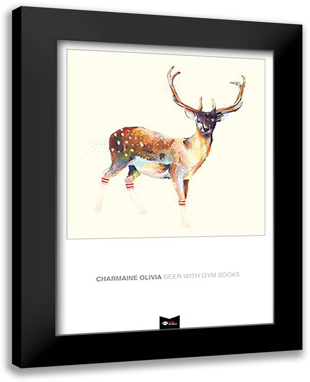 Deer Wearing Gym Socks 24x32 Black Modern Wood Framed Art Print Poster by Olivia, Charmaine