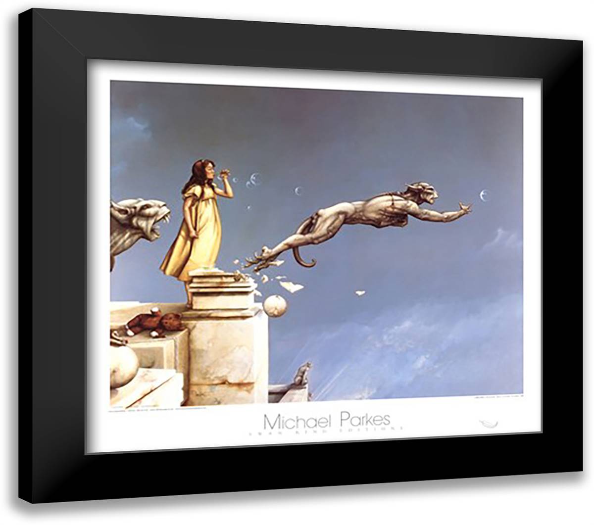 Gargoyles 32x28 Black Modern Wood Framed Art Print Poster by Parkes, Michael