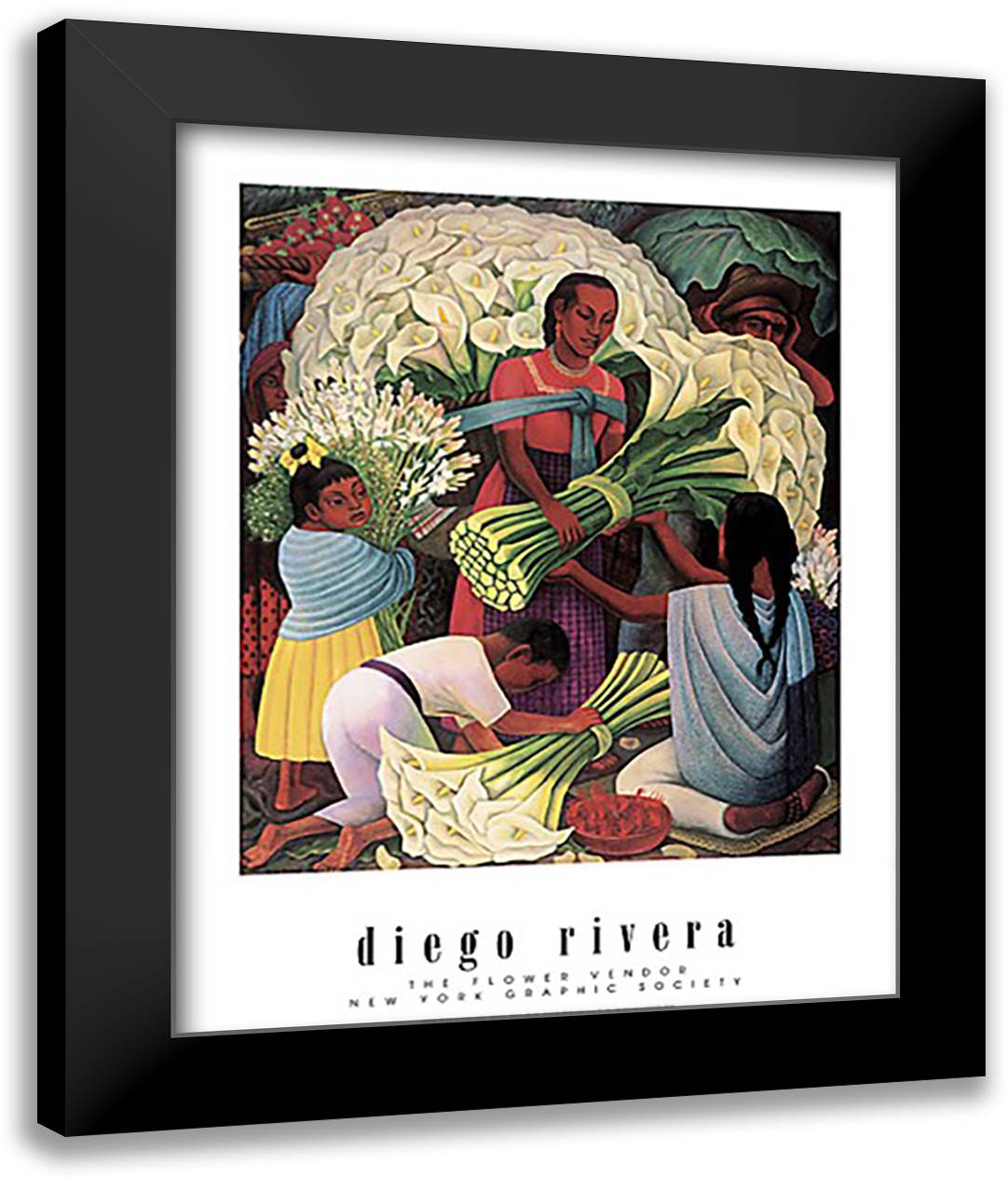 The Flower Vendor 28x40 Black Modern Wood Framed Art Print Poster by Rivera, Diego