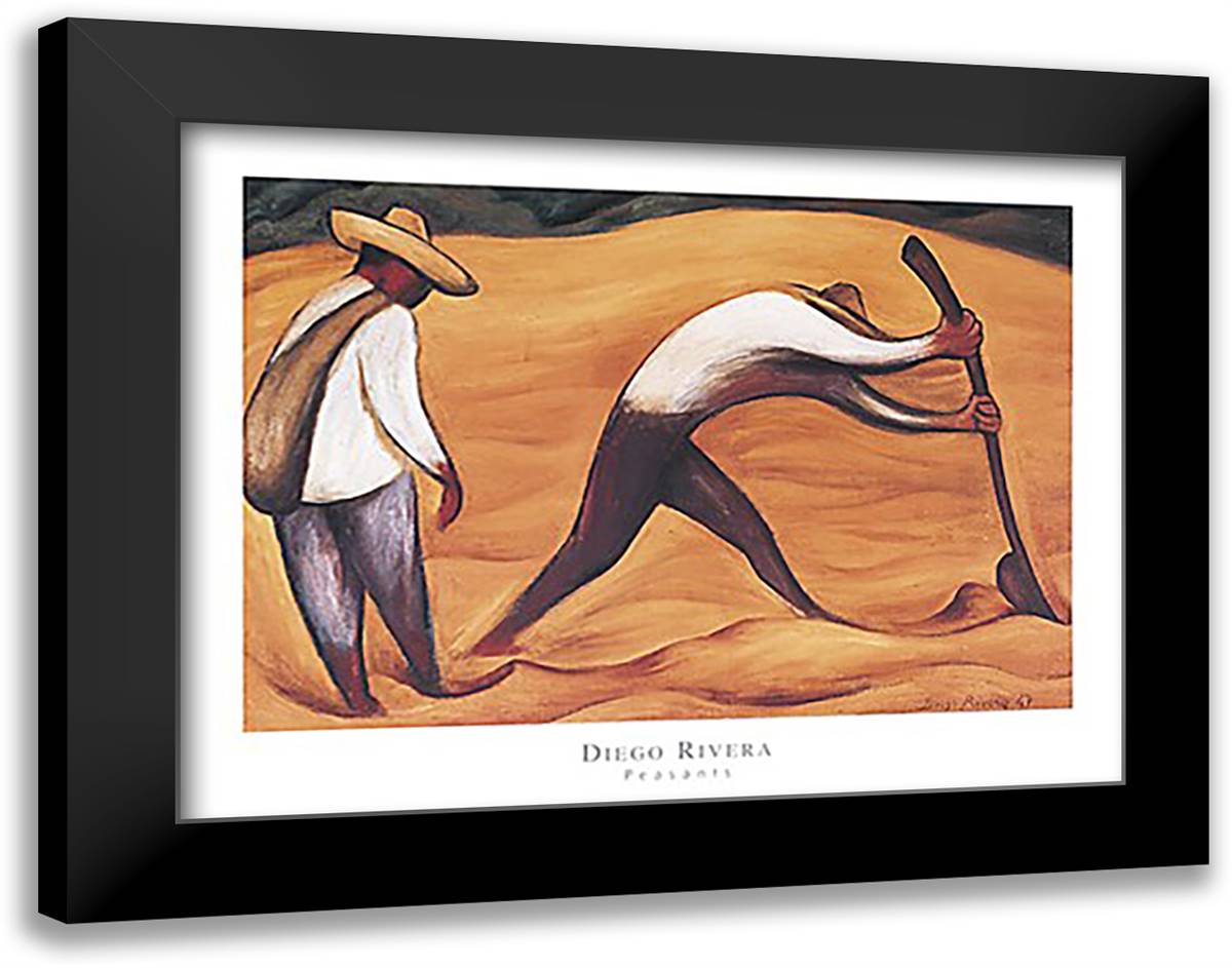 Peasants 36x28 Black Modern Wood Framed Art Print Poster by Rivera, Diego