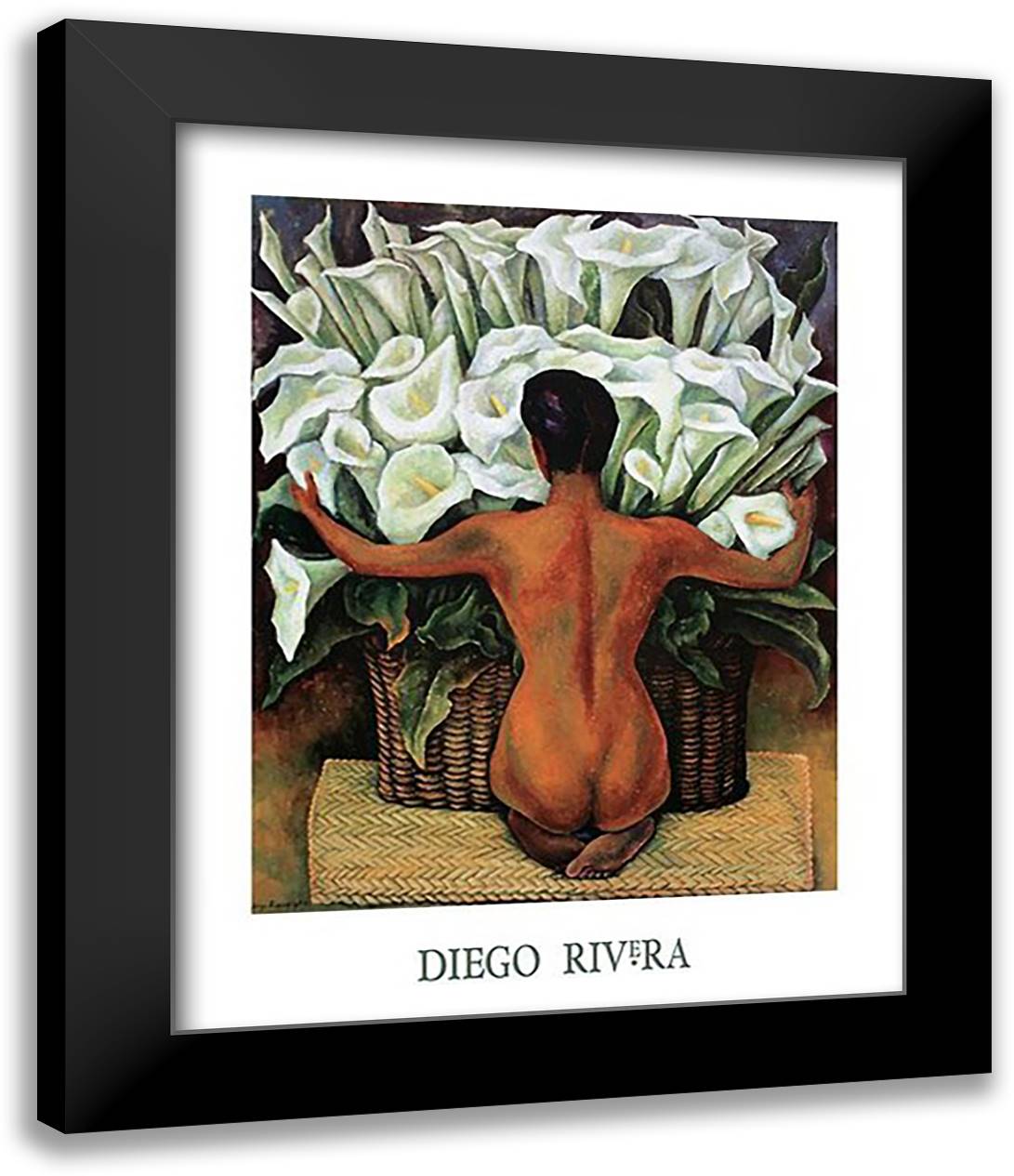 Nude With Calla Lilies 28x36 Black Modern Wood Framed Art Print Poster by Rivera, Diego