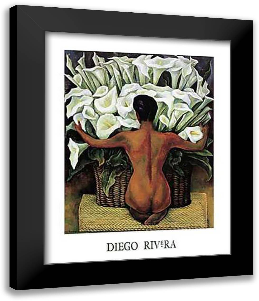 Nude With Calla Lilies 20x24 Black Modern Wood Framed Art Print Poster by Rivera, Diego