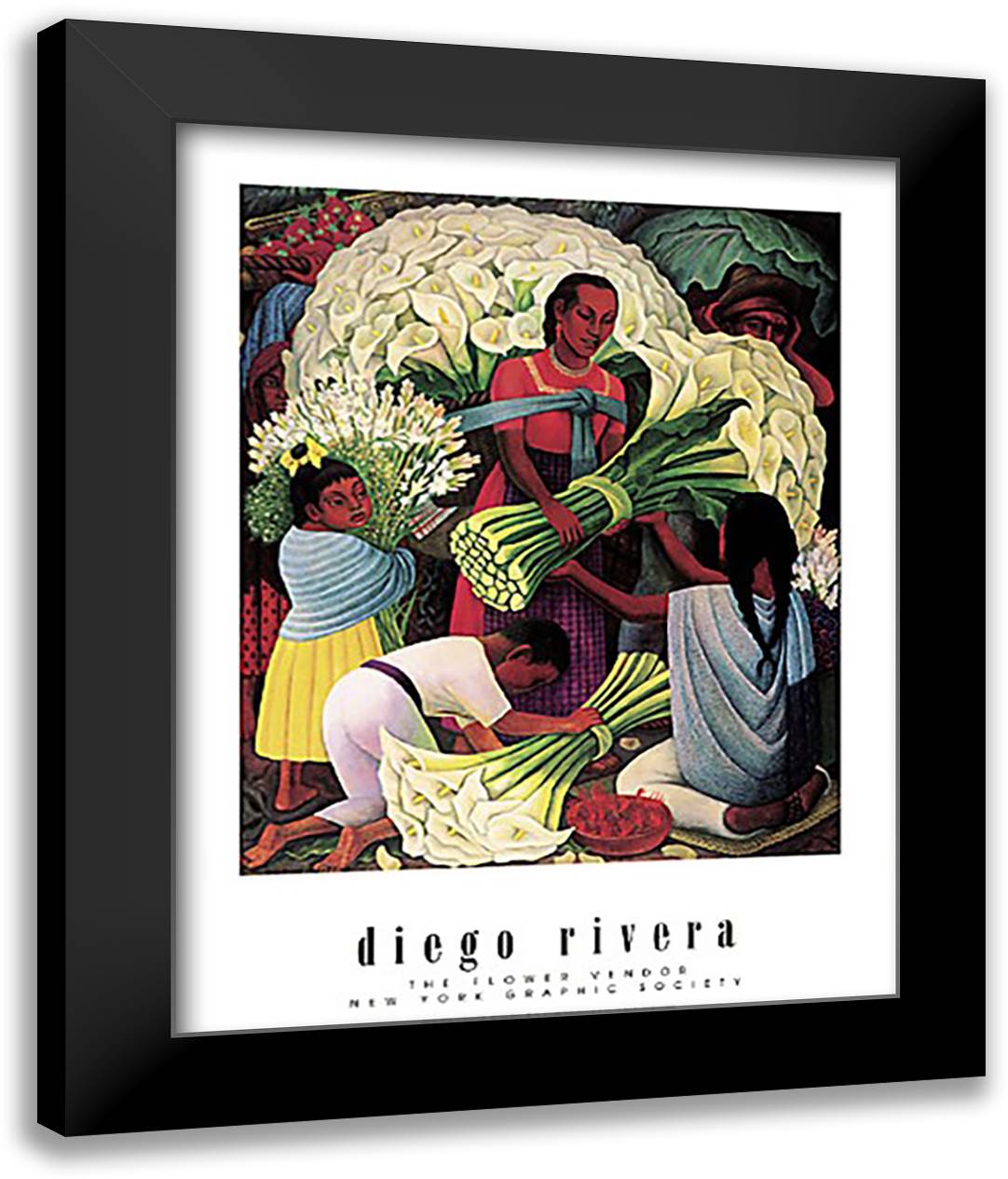 The Flower Vendor 20x24 Black Modern Wood Framed Art Print Poster by Rivera, Diego