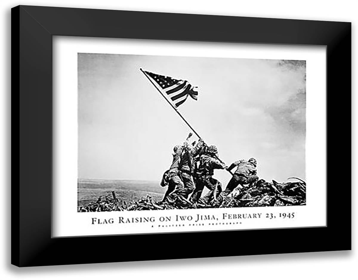 Flag Raising on Iwo Jima 36x28 Black Modern Wood Framed Art Print Poster by Rosenthal, Joe