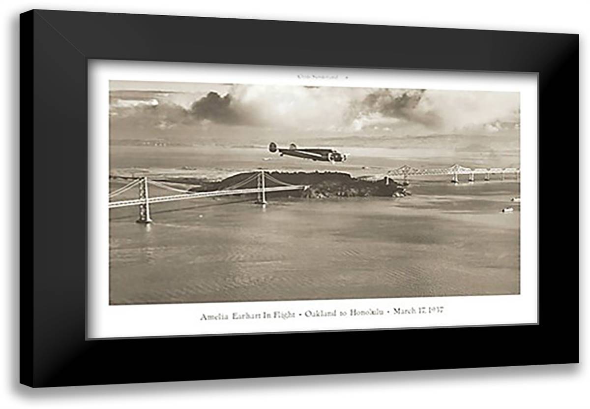 Amelia Earhart in Flight 40x24 Black Modern Wood Framed Art Print Poster by Sunderland, Clyde
