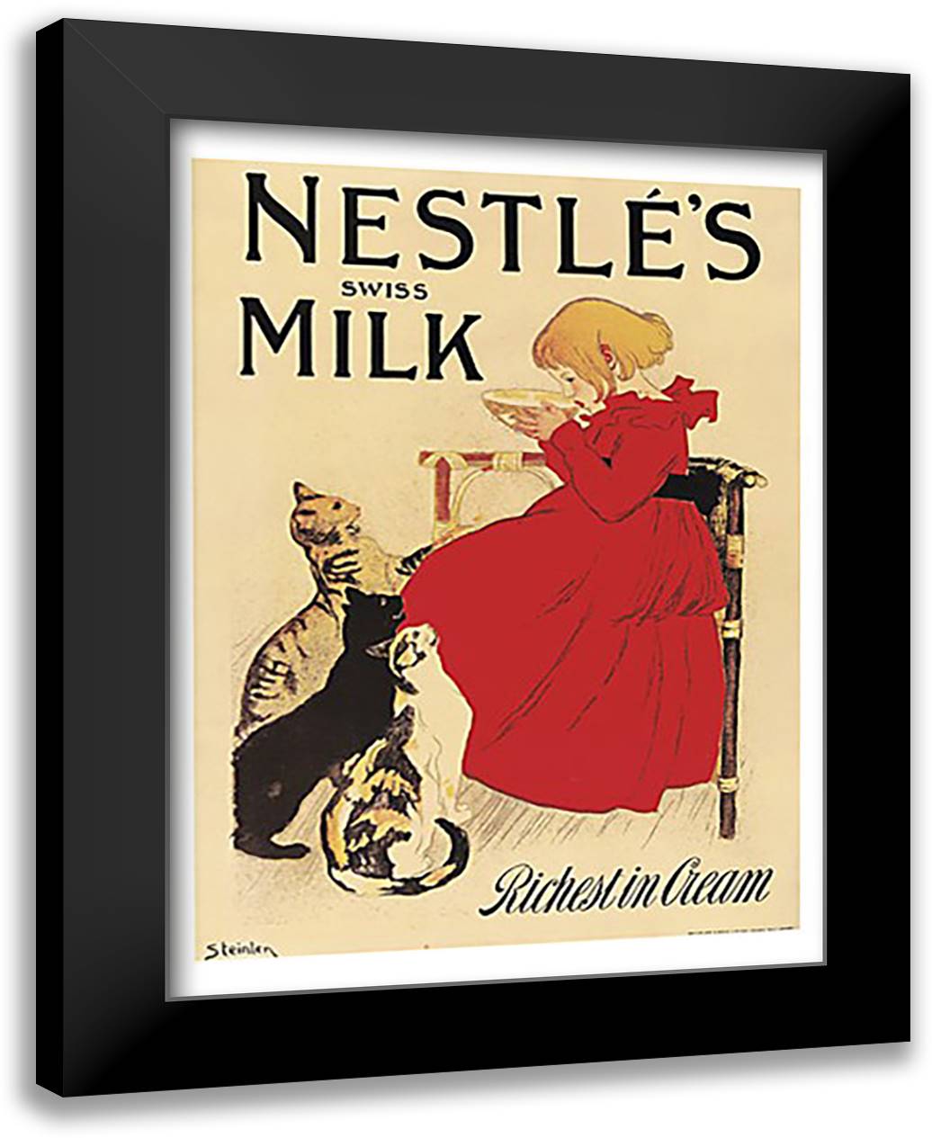Nestle's Swiss Milk 24x32 Black Modern Wood Framed Art Print Poster by Steinlen, Theophile-Alexandre