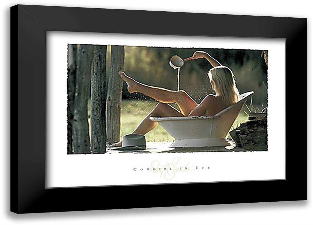 Cowgirl in Tub 40x28 Black Modern Wood Framed Art Print Poster by Stoecklein, David R.