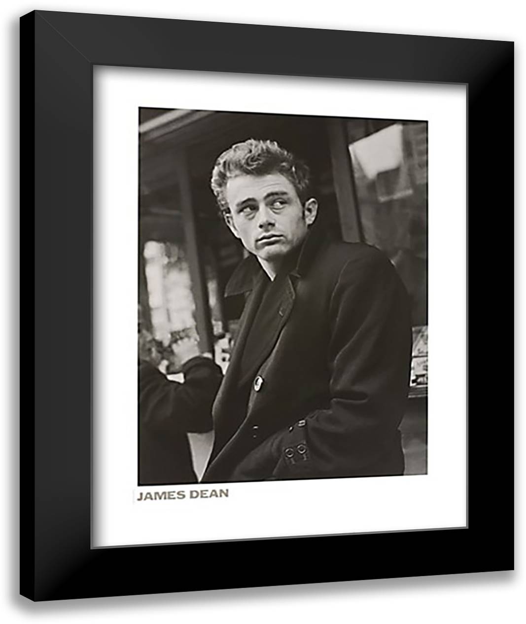 James Dean (coat) 28x36 Black Modern Wood Framed Art Print Poster by Schatt, Roy