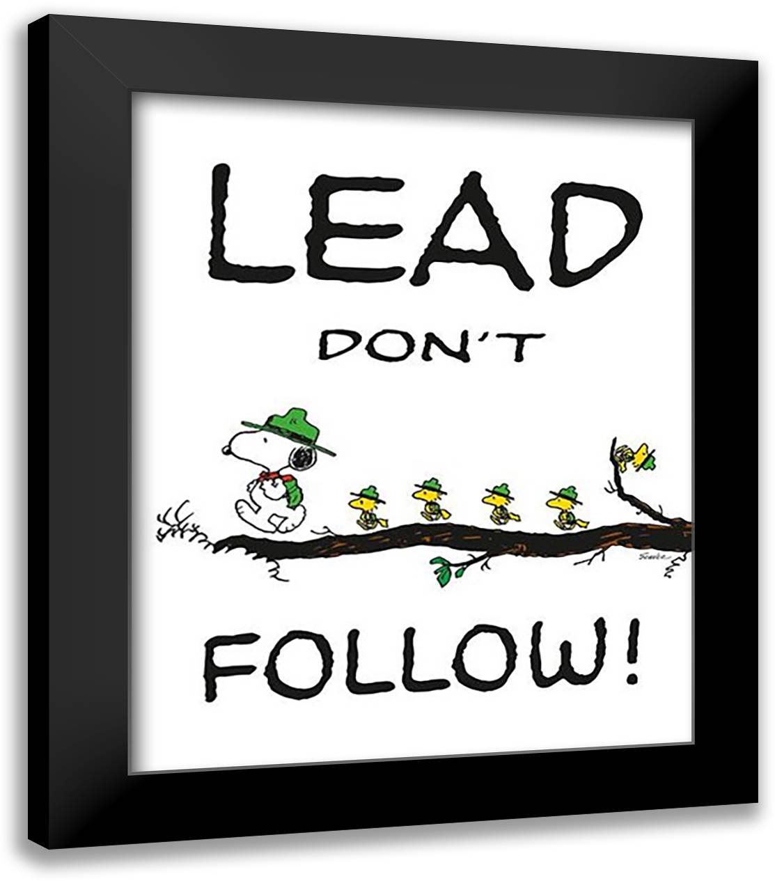 Lead Don???T Follow! ??? Peanuts 20x24 Black Modern Wood Framed Art Print Poster by Schulz, Wilhelm