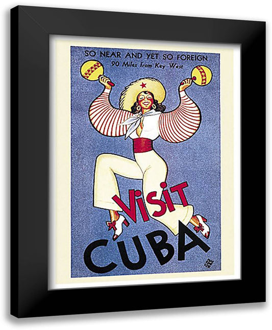 Visit Cuba 24x31 Black Modern Wood Framed Art Print Poster