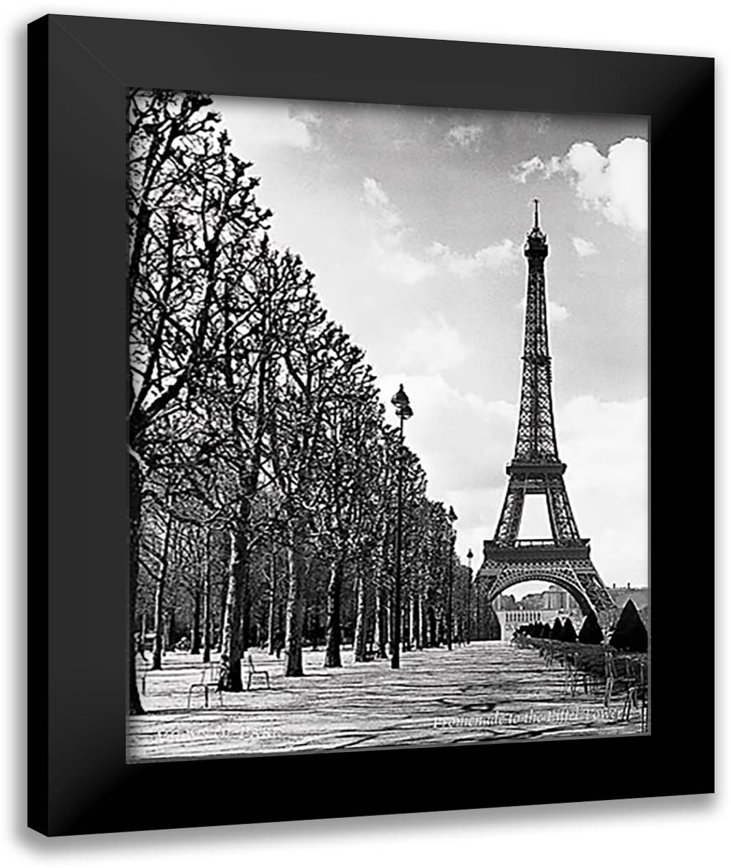 Promenade to the Eiffel Tower 28x36 Black Modern Wood Framed Art Print Poster