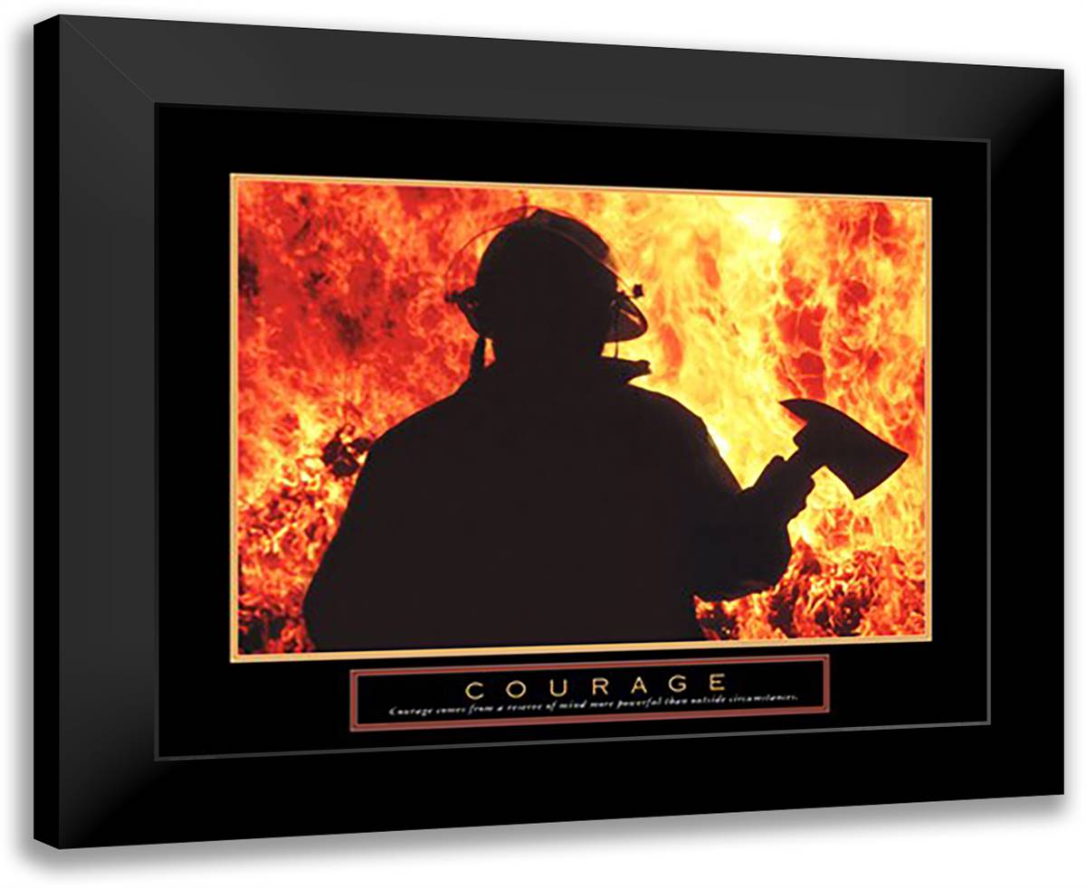 One Fireman 32x26 Black Modern Wood Framed Art Print Poster