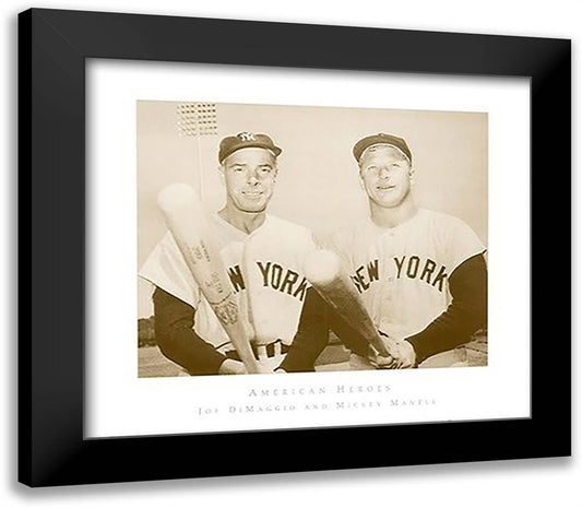 American Heroes: Joe DiMaggio & Mickey Mantle 32x28 Black Modern Wood Framed Art Print Poster