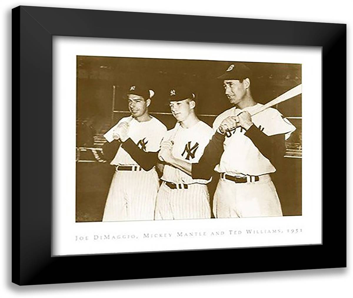 Joe DiMaggio, Mickey Mantle, and Ted Williams, 1951 34x28 Black Modern Wood Framed Art Print Poster