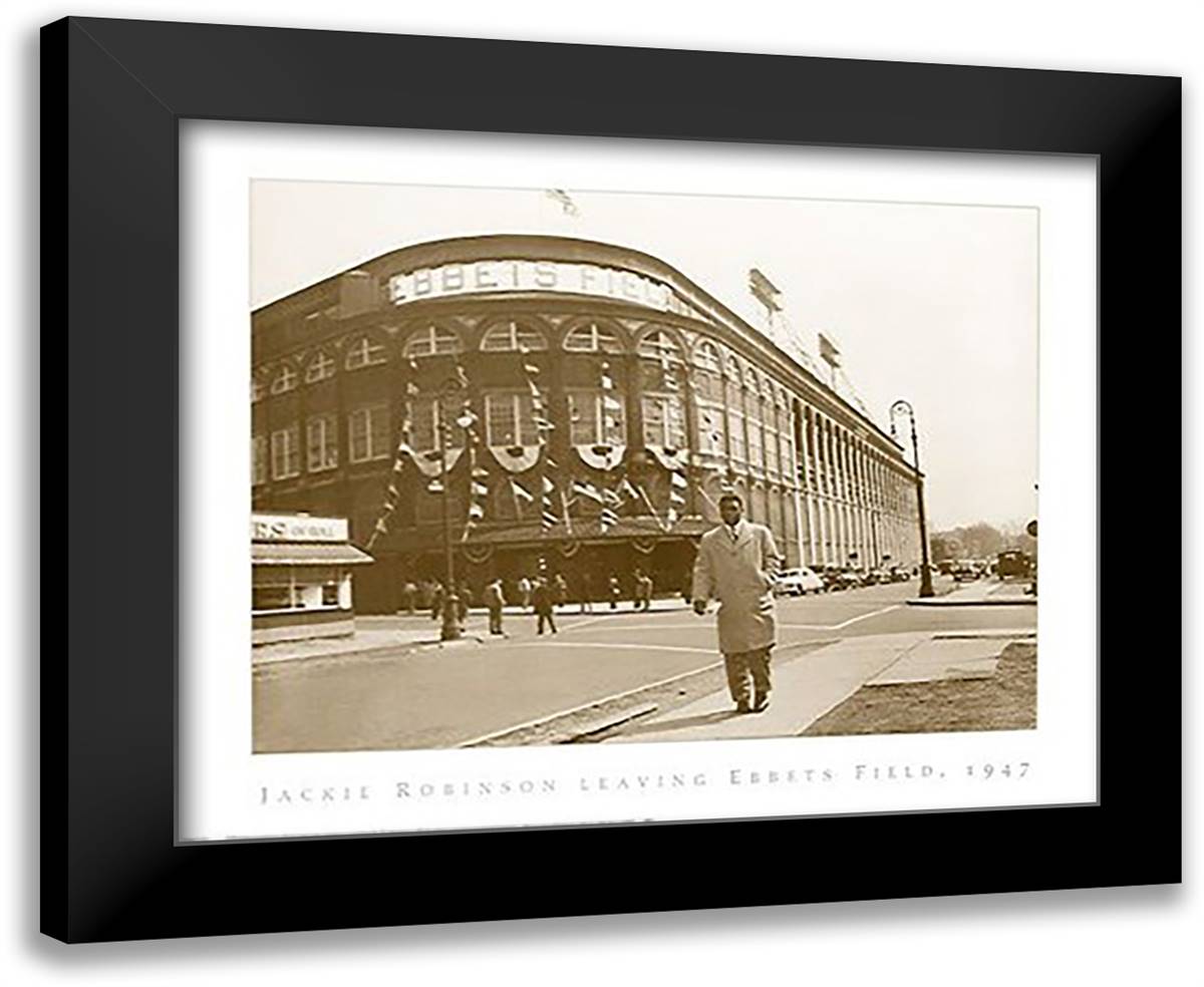 Jackie Robinson Leaving Ebbets Field, 1947 34x28 Black Modern Wood Framed Art Print Poster