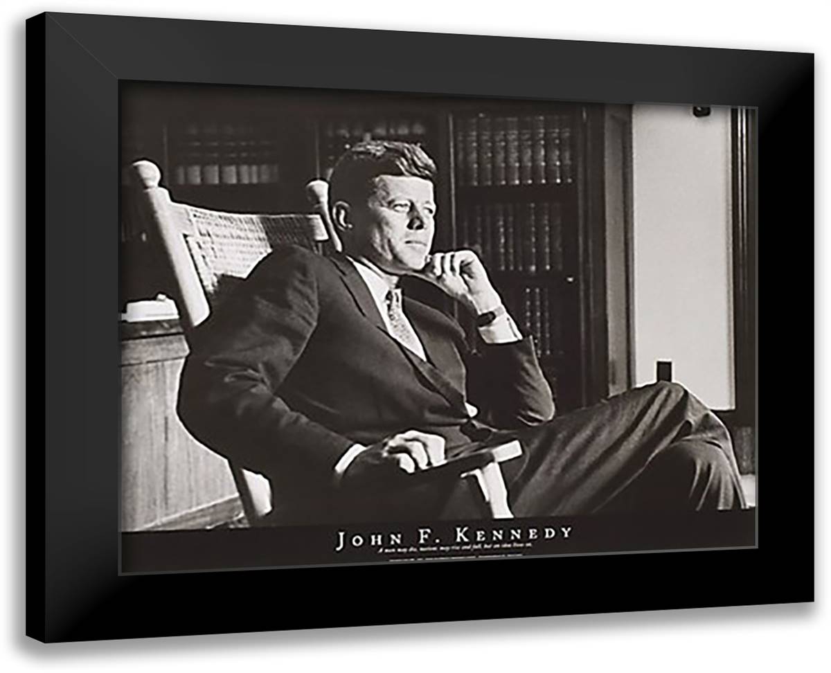 John F. Kennedy 32x26 Black Modern Wood Framed Art Print Poster