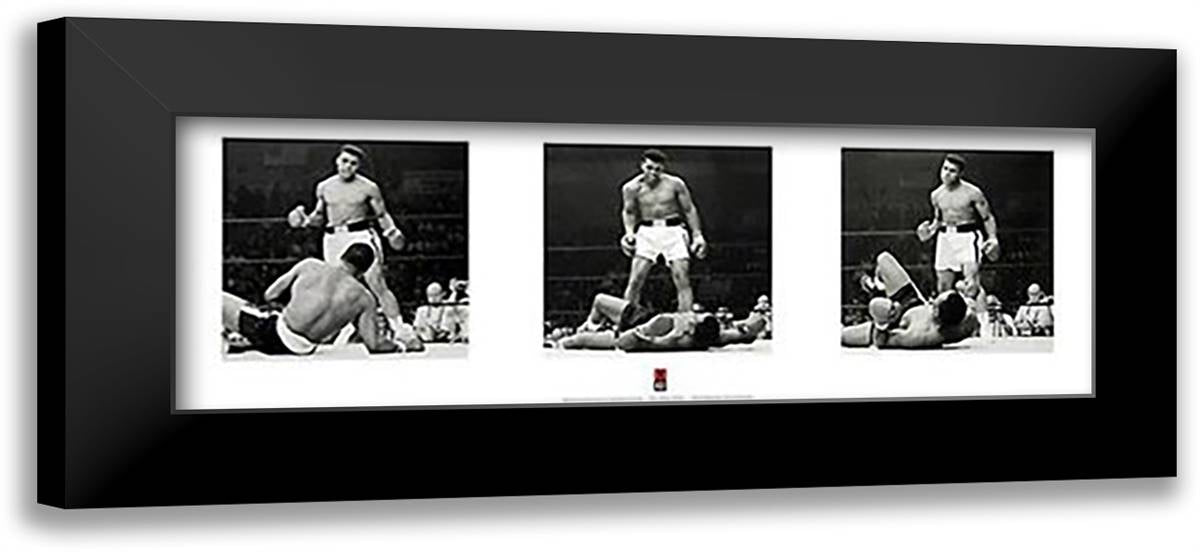 Muhammad Ali - 1965 1st Round Knockout Against Sonny Liston - Triptych 40x16 Black Modern Wood Framed Art Print Poster