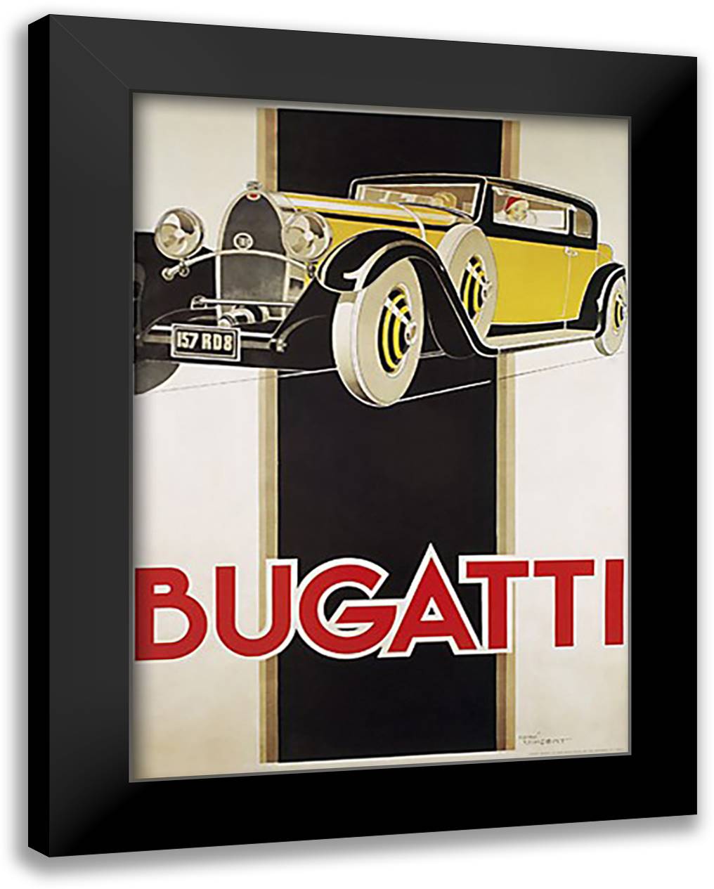 Bugatti 23x30 Black Modern Wood Framed Art Print Poster by Vincent, Rene