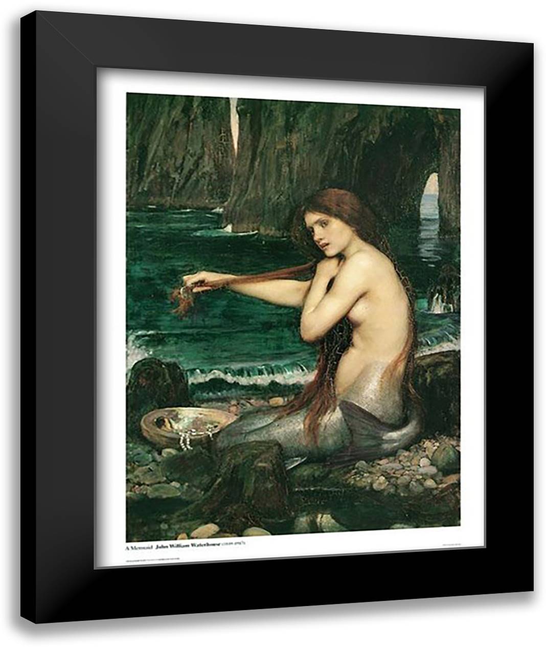 Mermaid 28x36 Black Modern Wood Framed Art Print Poster by Waterhouse, John William
