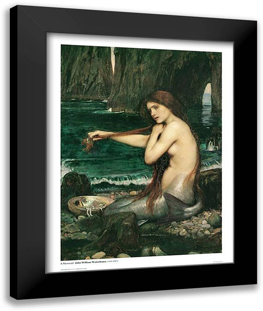 Mermaid 28x36 Black Modern Wood Framed Art Print Poster by Waterhouse, John William
