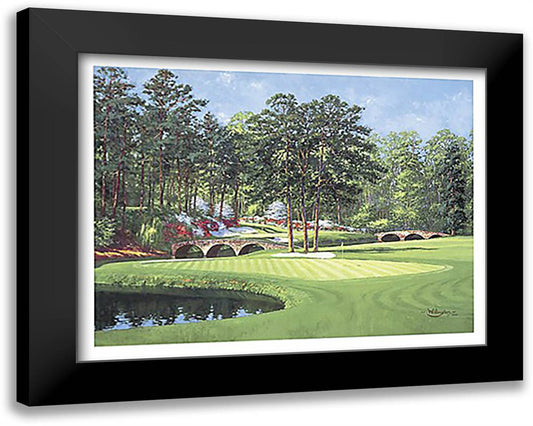 The 11th at Augusta - White Dogwood 30x24 Black Modern Wood Framed Art Print Poster by Willington, Bernard