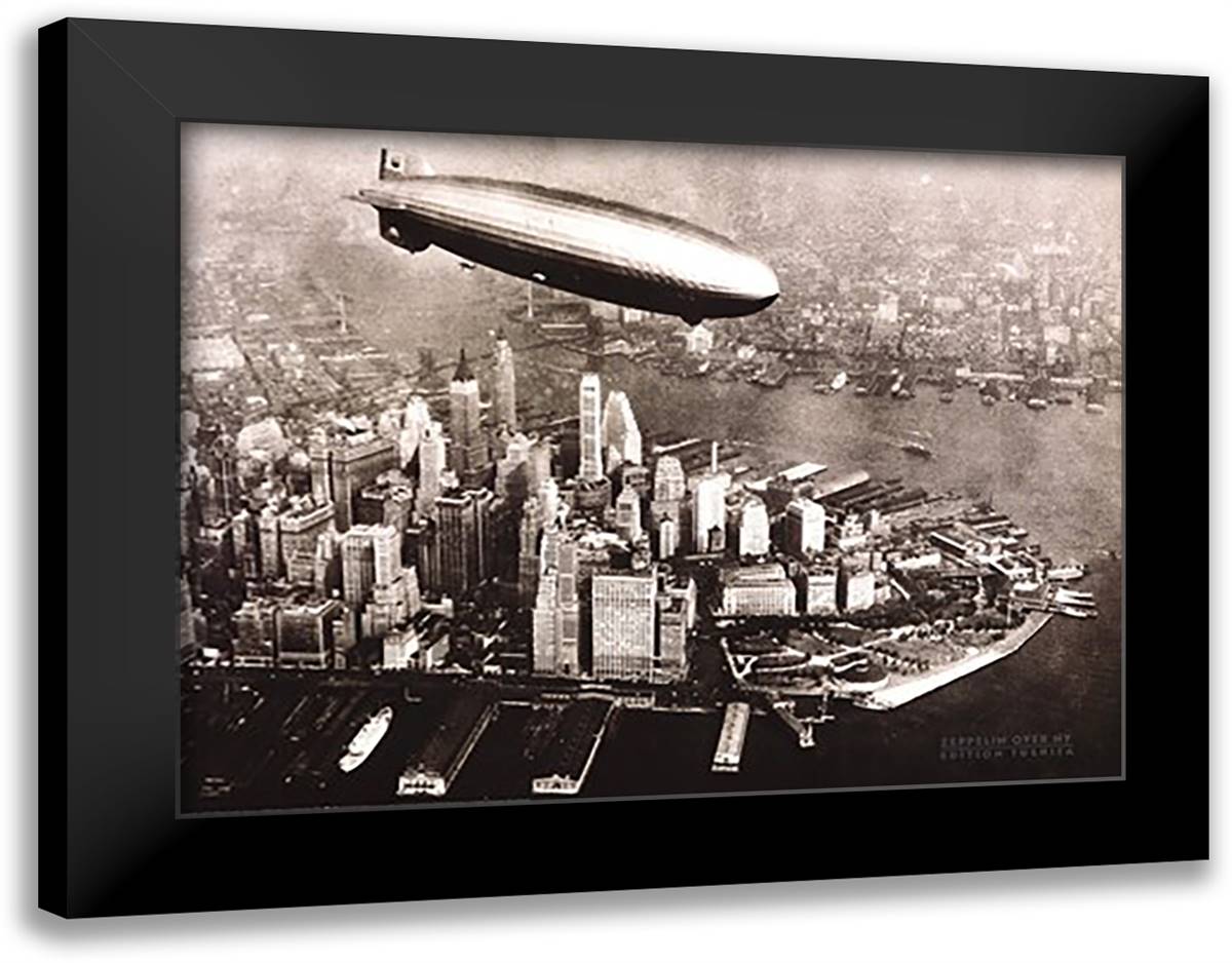 Zeppelin Over New York 36x28 Black Modern Wood Framed Art Print Poster by Transglobe