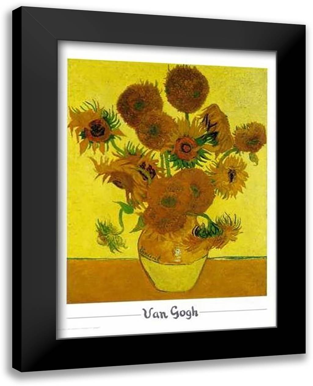 Vase with Fifteen Sunflowers, c.1888 28x36 Black Modern Wood Framed Art Print Poster by Van Gogh, Vincent