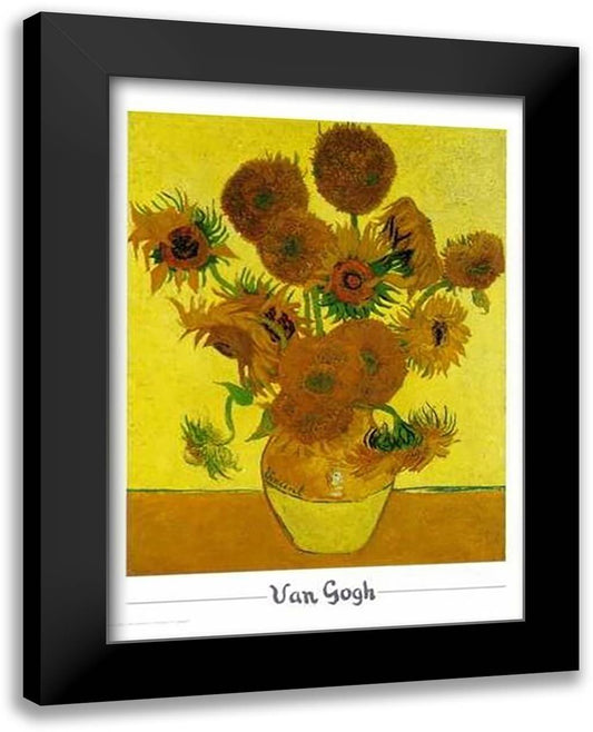 Vase with Fifteen Sunflowers, c.1888 28x36 Black Modern Wood Framed Art Print Poster by Van Gogh, Vincent