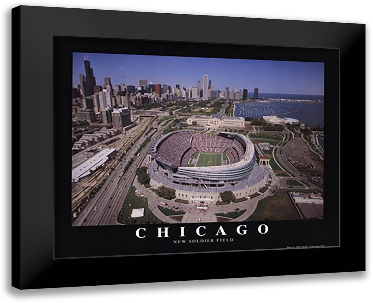 Chicago - New Soldier Field - Bears 14x12 Black Modern Wood Framed Art Print Poster by Smith, Mike