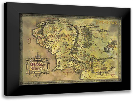 LOTR - Map (postercard) 14x12 Black Modern Wood Framed Art Print Poster