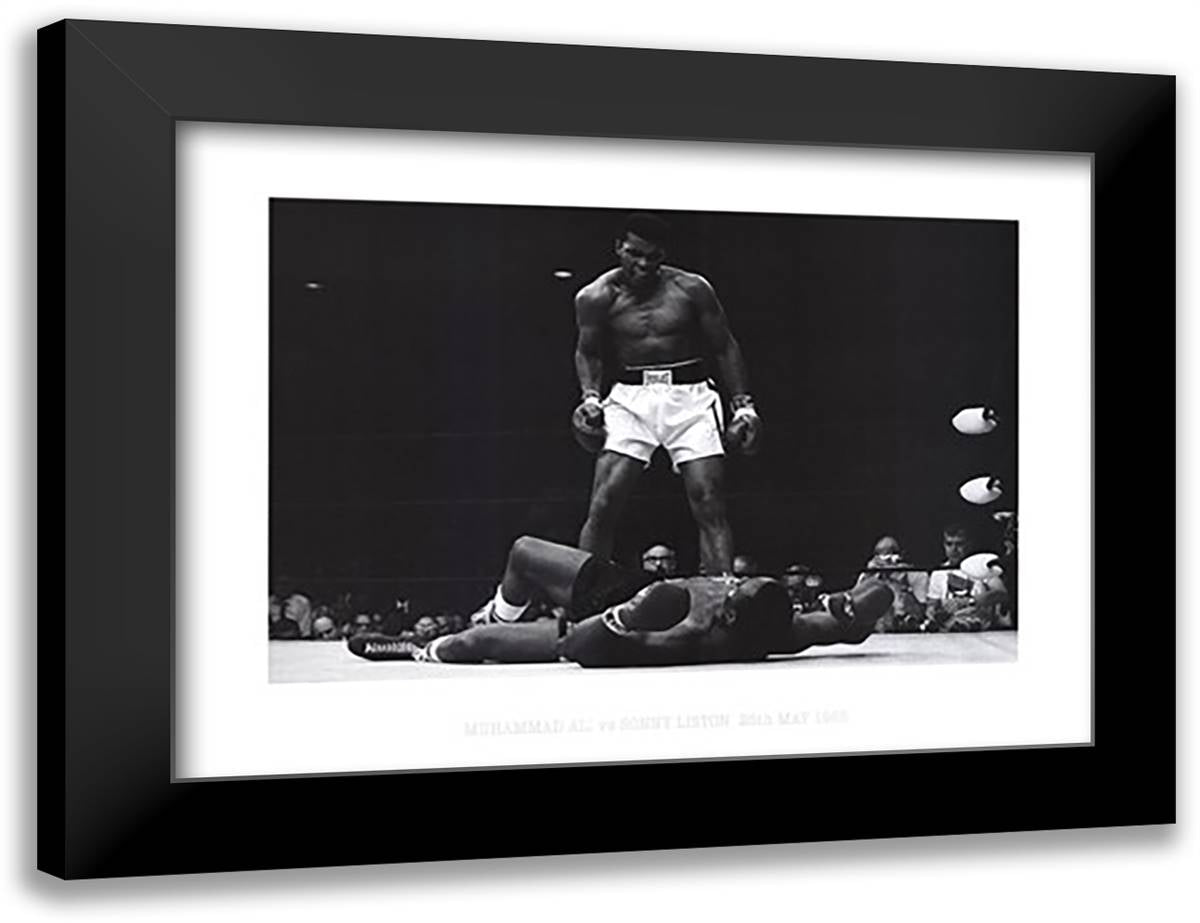 Muhammad Ali - 1965 1st Round Knockout Against Sonny Liston 36x28 Black Modern Wood Framed Art Print Poster