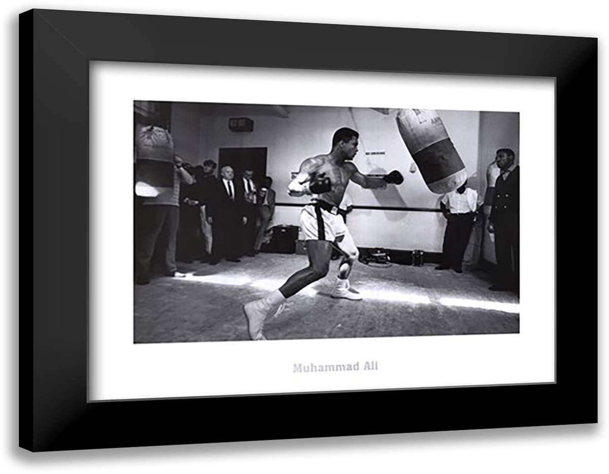 Muhammad Ali - heavy bag 36x28 Black Modern Wood Framed Art Print Poster
