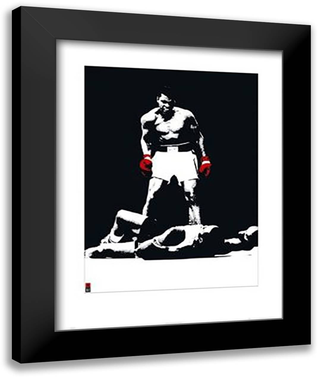 Muhammad Ali - 1965 1st Round Knockout Against Sonny Liston - red gloves 28x36 Black Modern Wood Framed Art Print Poster